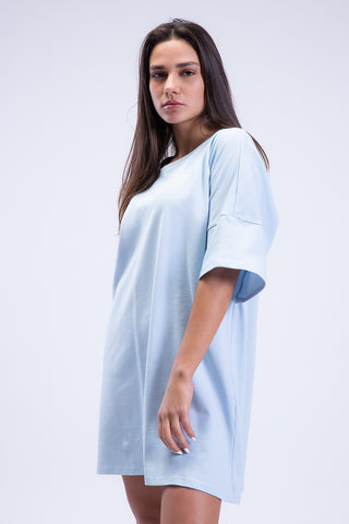 blue oversized t shirt dress SHEIN LUNE Summer Light Blue Oversized T-Shirt Dress For Women, Casual Crew Neck Short Sleeve Mid-Length Loose Tee Dress, Loungewear Slouchy Slim Fit New Arrival