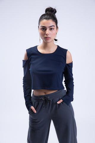 Long Sleeve On Read Cold Shoulder Cropped Tee