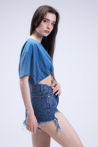 Draw the line Drawstring Cropped Tee